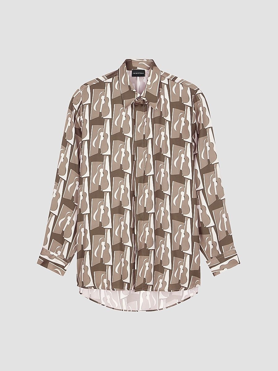 Men's Abstract-Print Sport Shirt - Stampa Fantasia Marrone - Size XXL