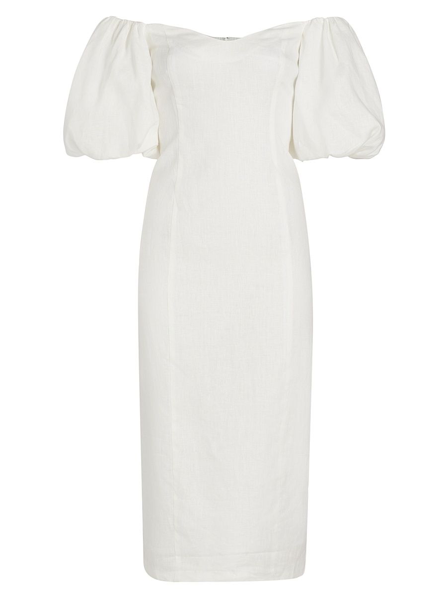 Women's Karima Linen Off-The-Shoulder Midi-Dress - White - Size 4