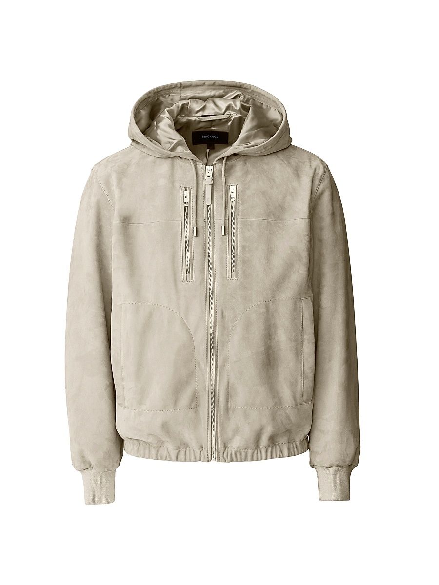 Men's Sylas Suede Hooded Jacket - Taupe - Size 40