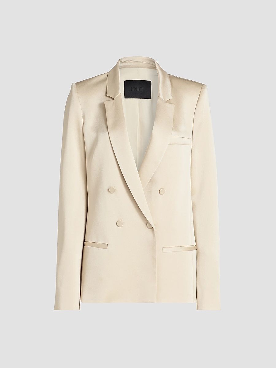 Women's Satin Double-Breasted Blazer - Sand - Size 8