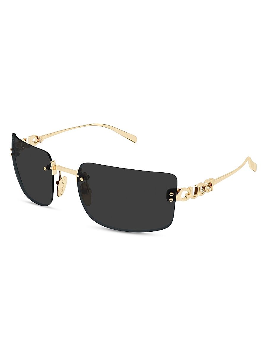 Women's Gucci Block Bending 61MM Rectangular Sunglasses - Gold Black