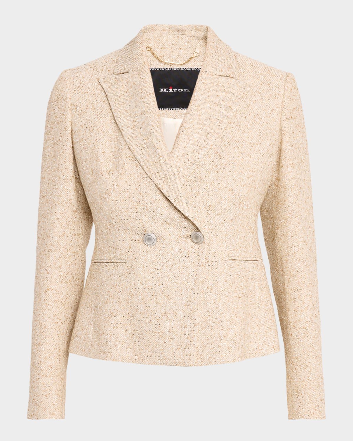 Sequined Linen Tweed Double-Breasted Jacket