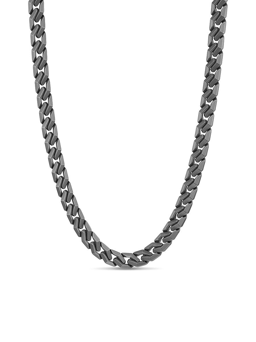 Men's Curb Chain Angular Link Necklace in Titanium, 8.7MM - Silver - Size 22