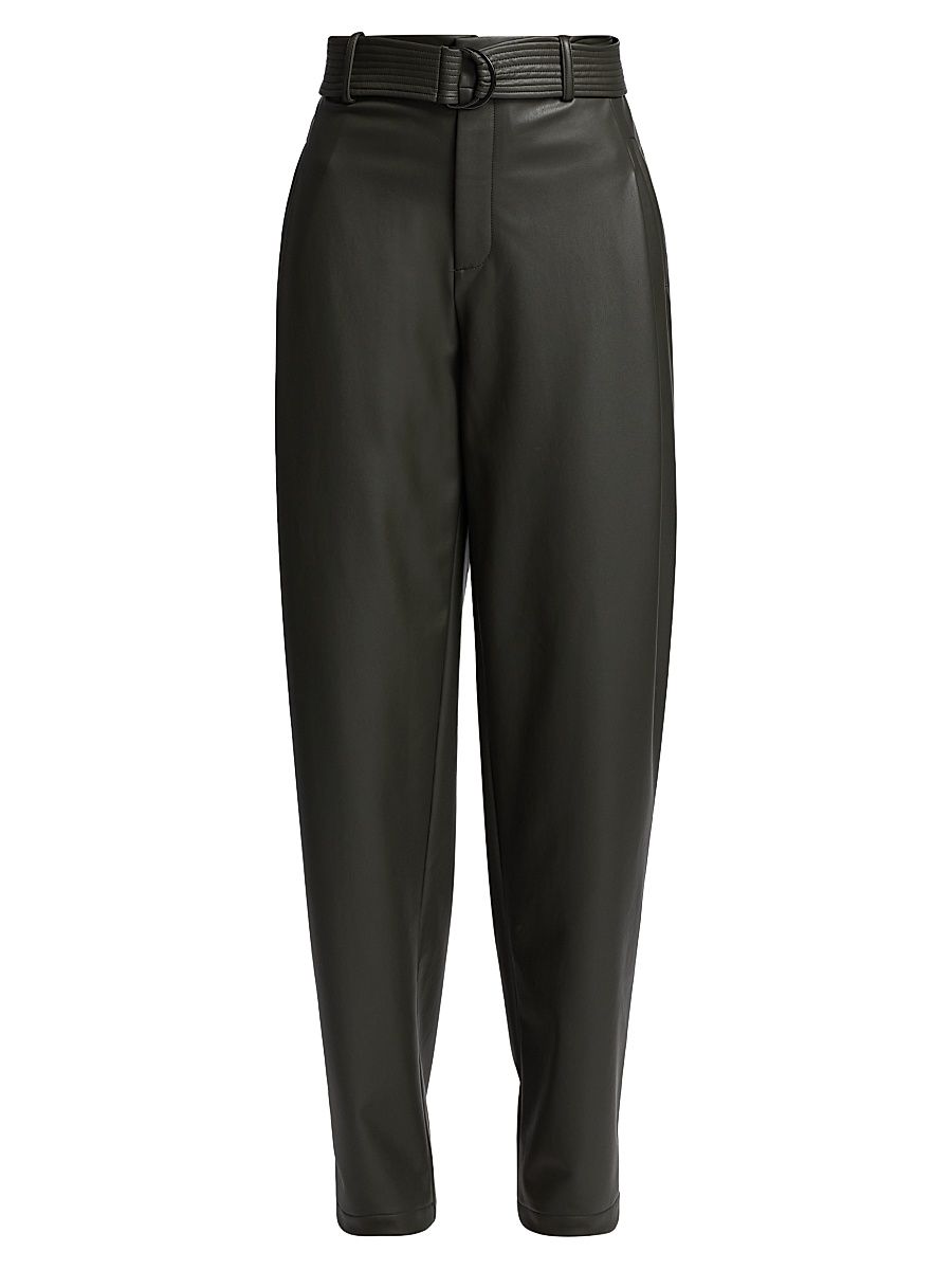 Women's Belted Faux-Leather Tapered Trousers - Pine - Size 14