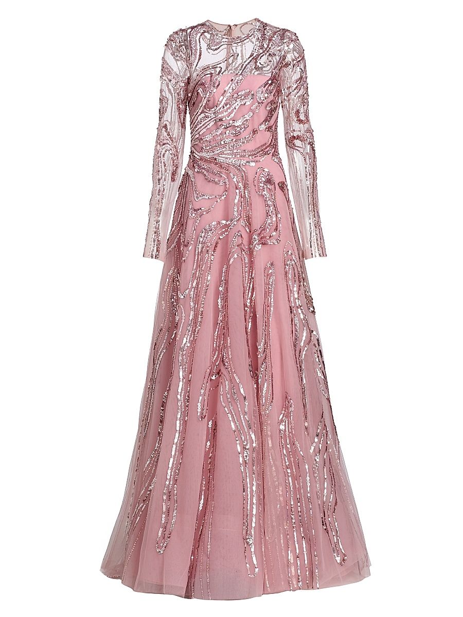 Women's Embellished Wave Tulle Gown - Vintage Rose - Size 8