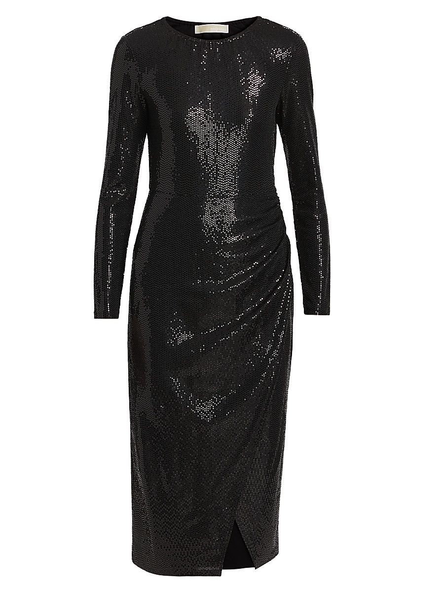 Women's Sequined Shirred Jersey Cocktail Dress - Black - Size Small