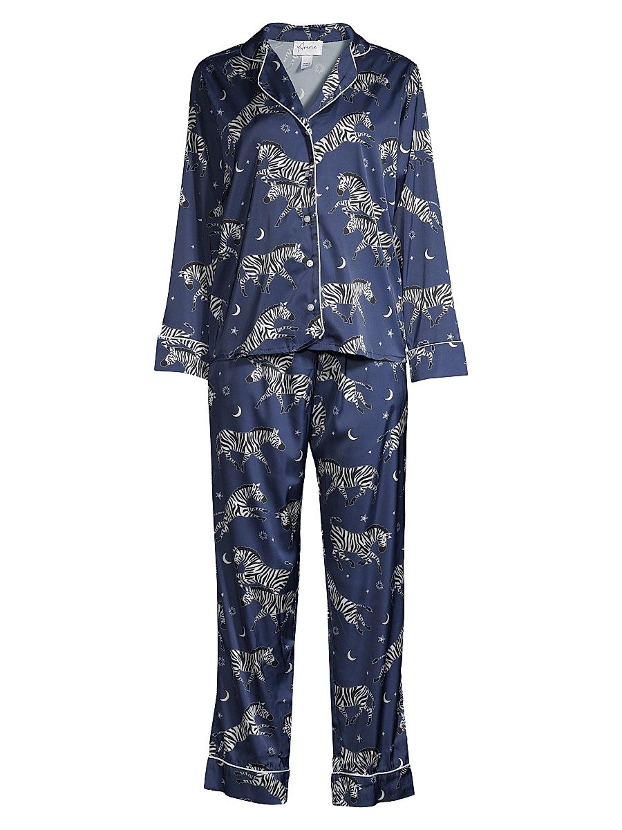 Women's Two-Piece Zebra Print Pajama Set - Deep Blue - Size XS