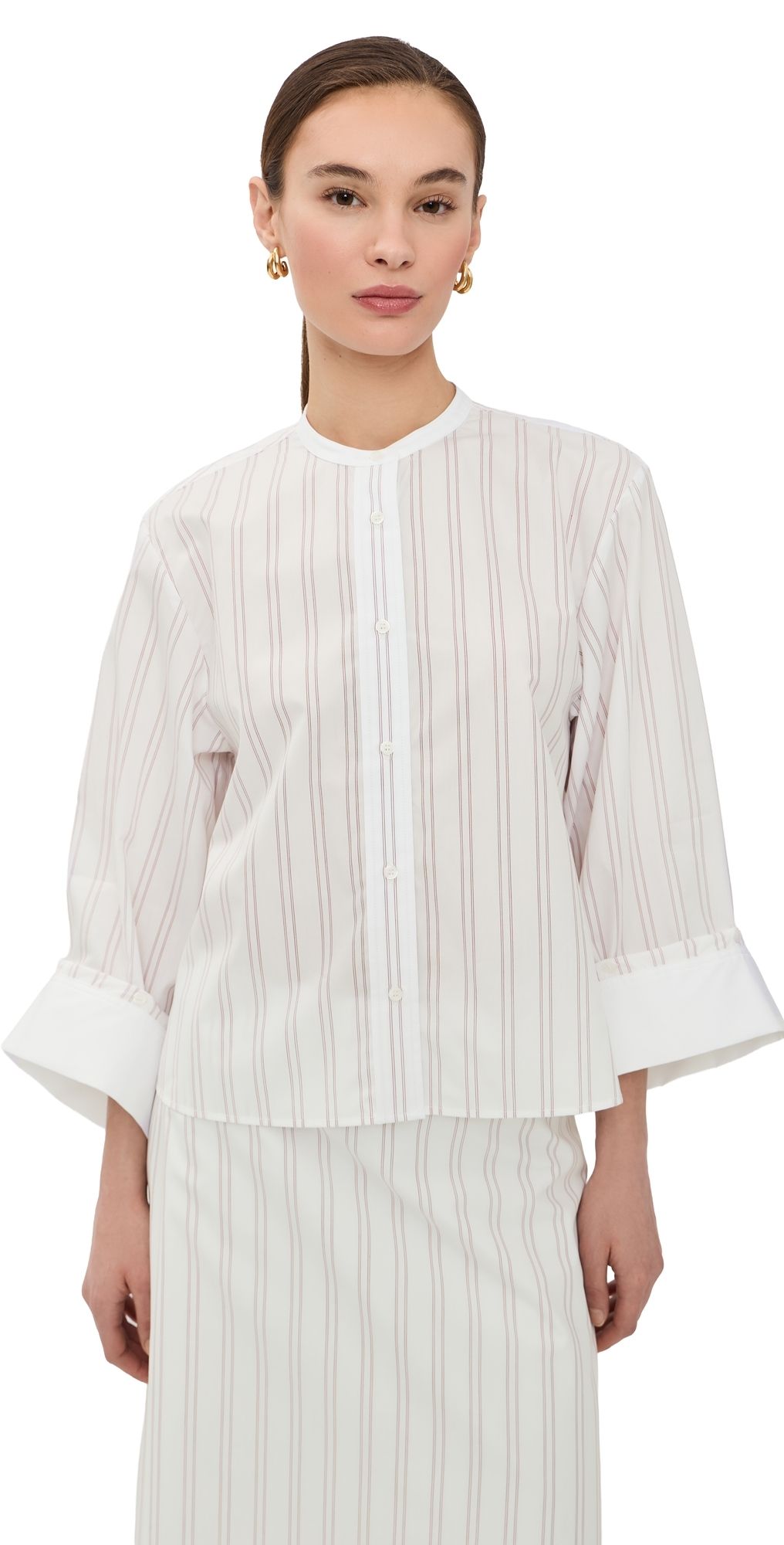 TWP Beau Button Down Shirt White/Wine S