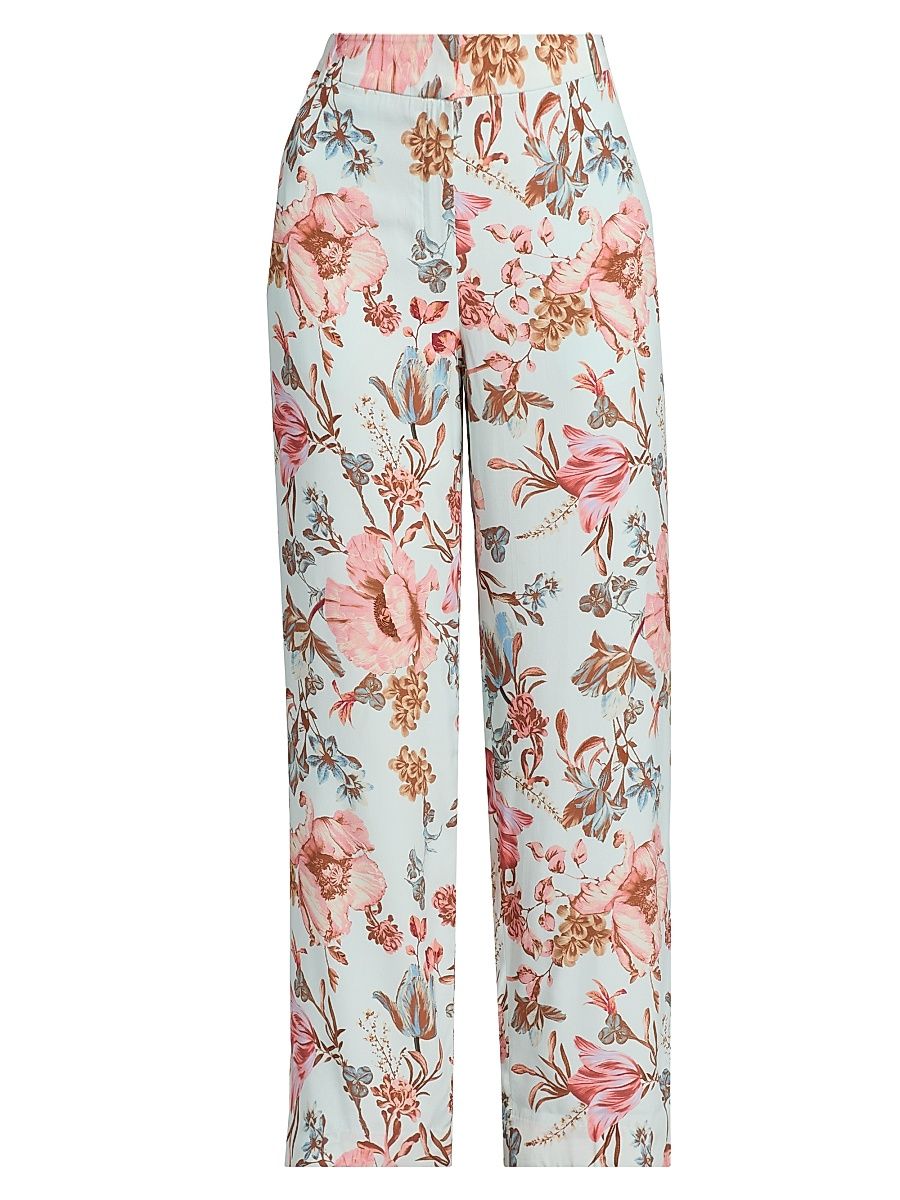 Women's Floral Straight Leg Pants - Blue - Size XL