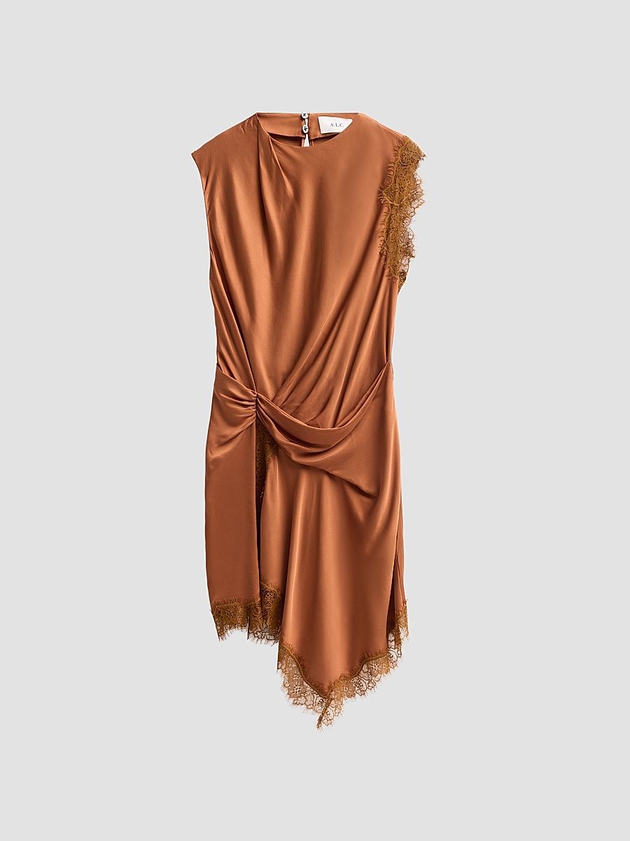 Women's Dion Lace-Trim Satin Mini Dress - Light Chestnut - Size 8