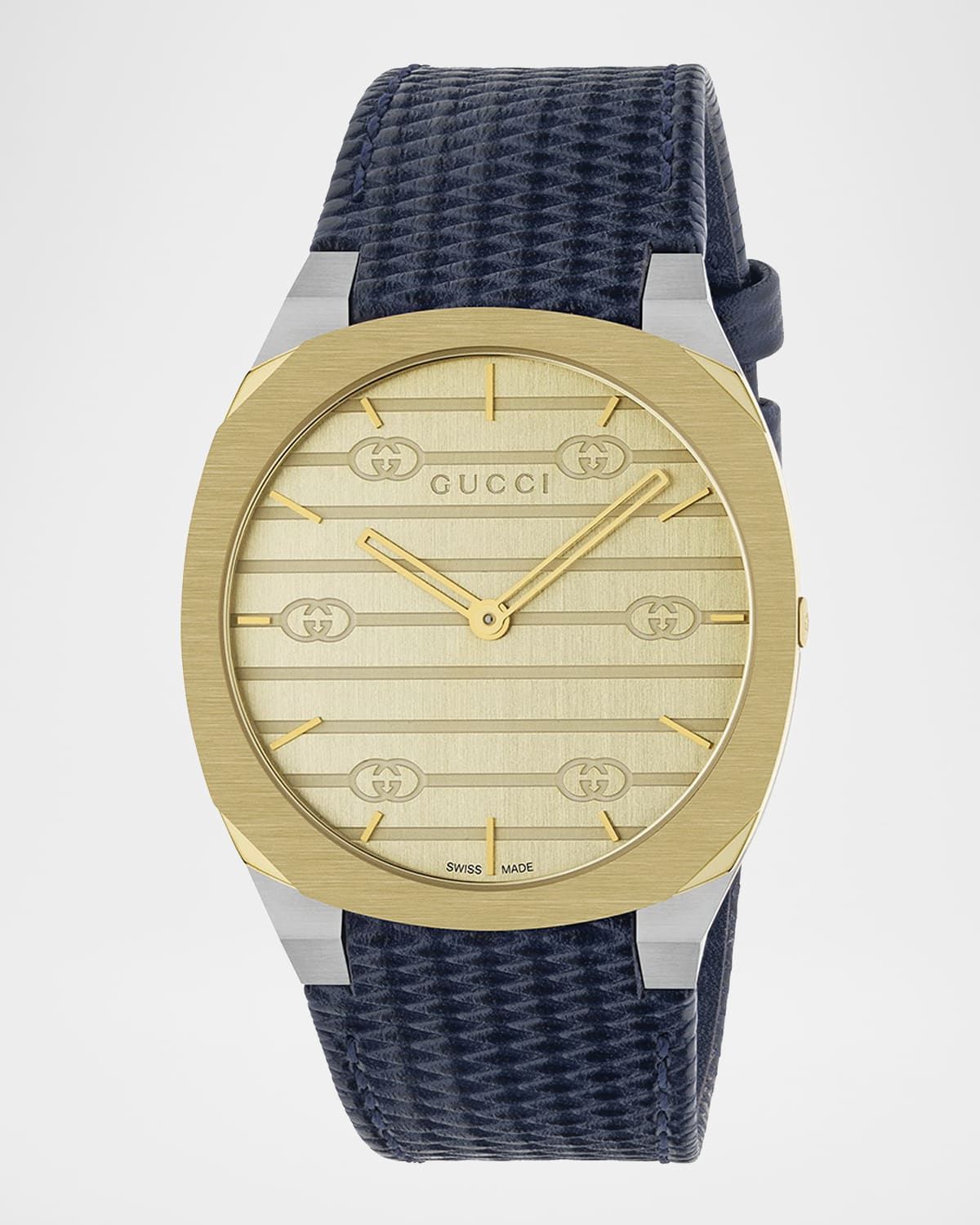Gucci 25H Leather-Strap Watch, 38mm