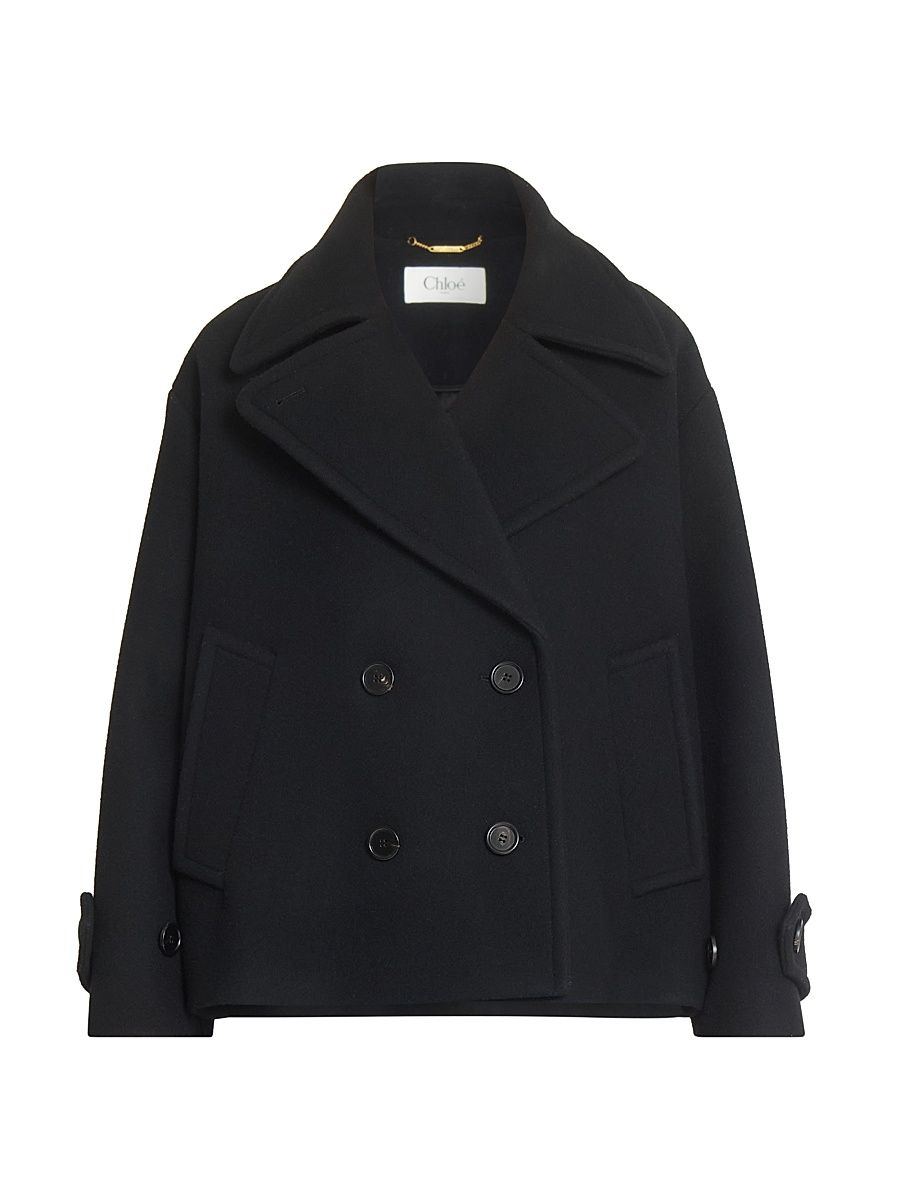 Women's Wool Double-Breasted Coat - Black - Size 8