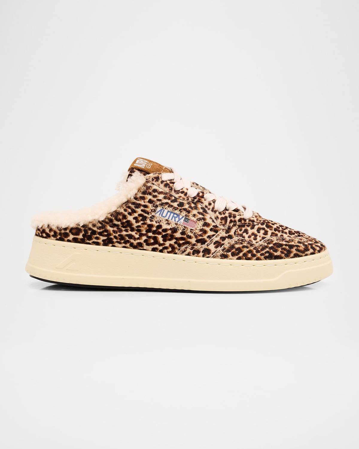 Medalist Shearling-Lined Leopard Calf Hair Sneaker Mules