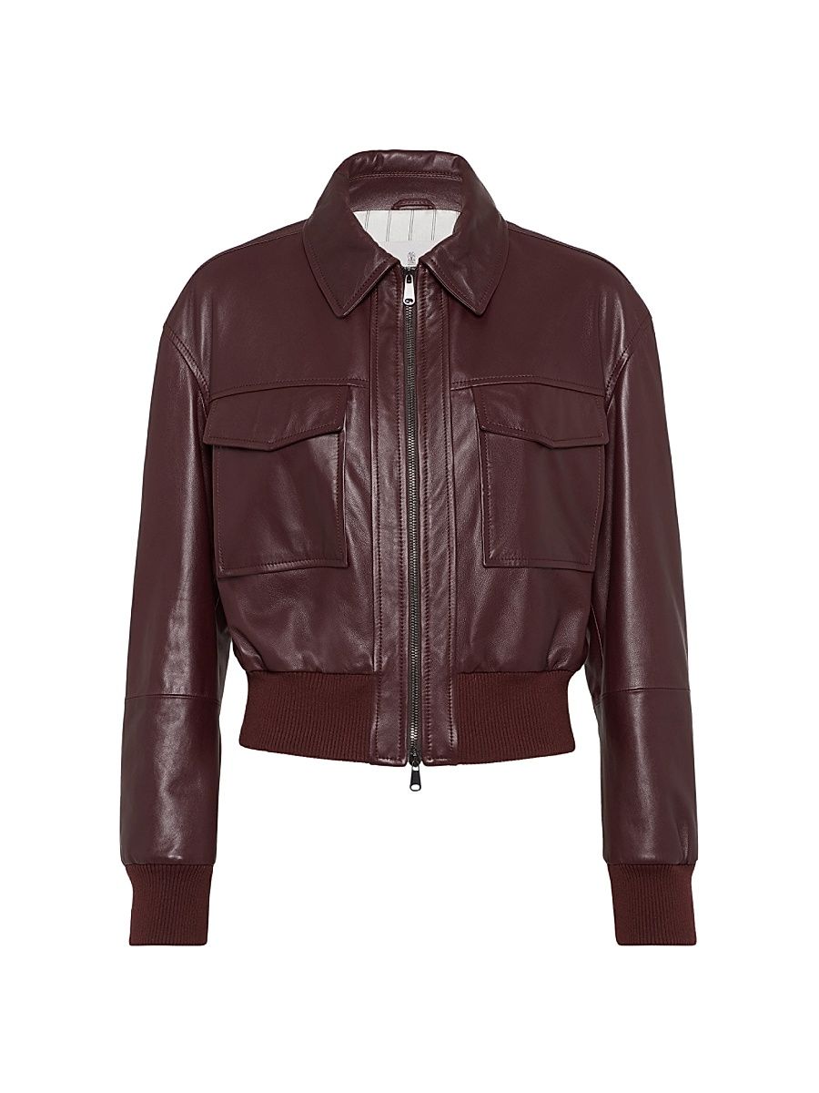 Women's Soft Nappa Leather Bomber Jacket - Amaranth Red - Size 10