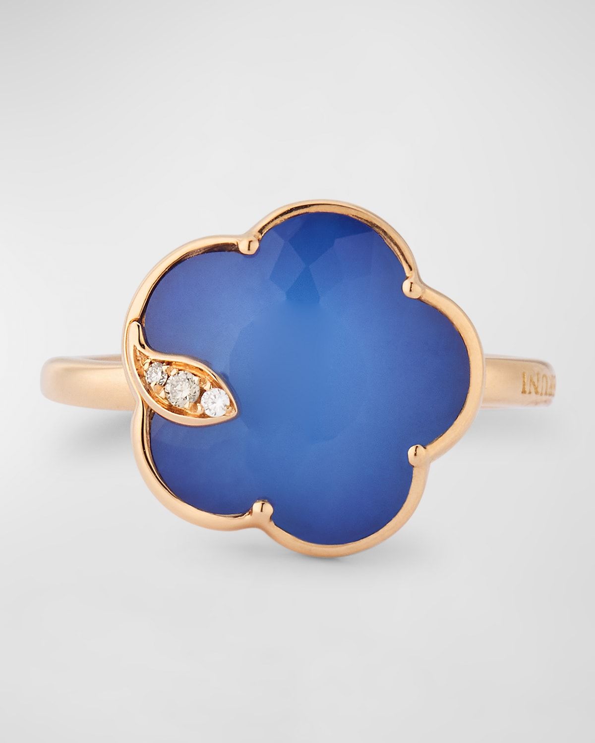 18k Rose Gold Lapis/White Agate Doublet Floral Ring with Diamonds