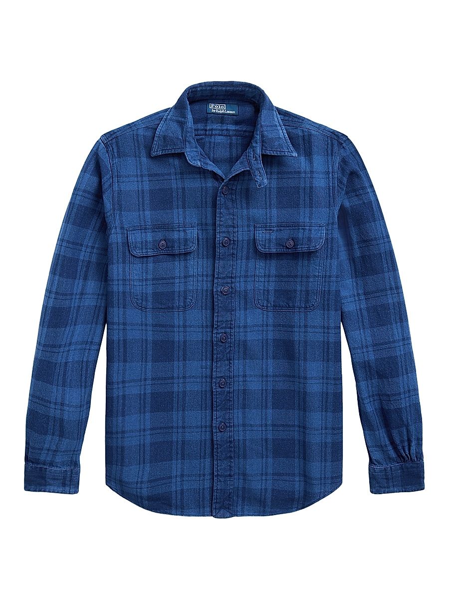 Men's Plaid Cotton Shirt - Indigo - Size Small