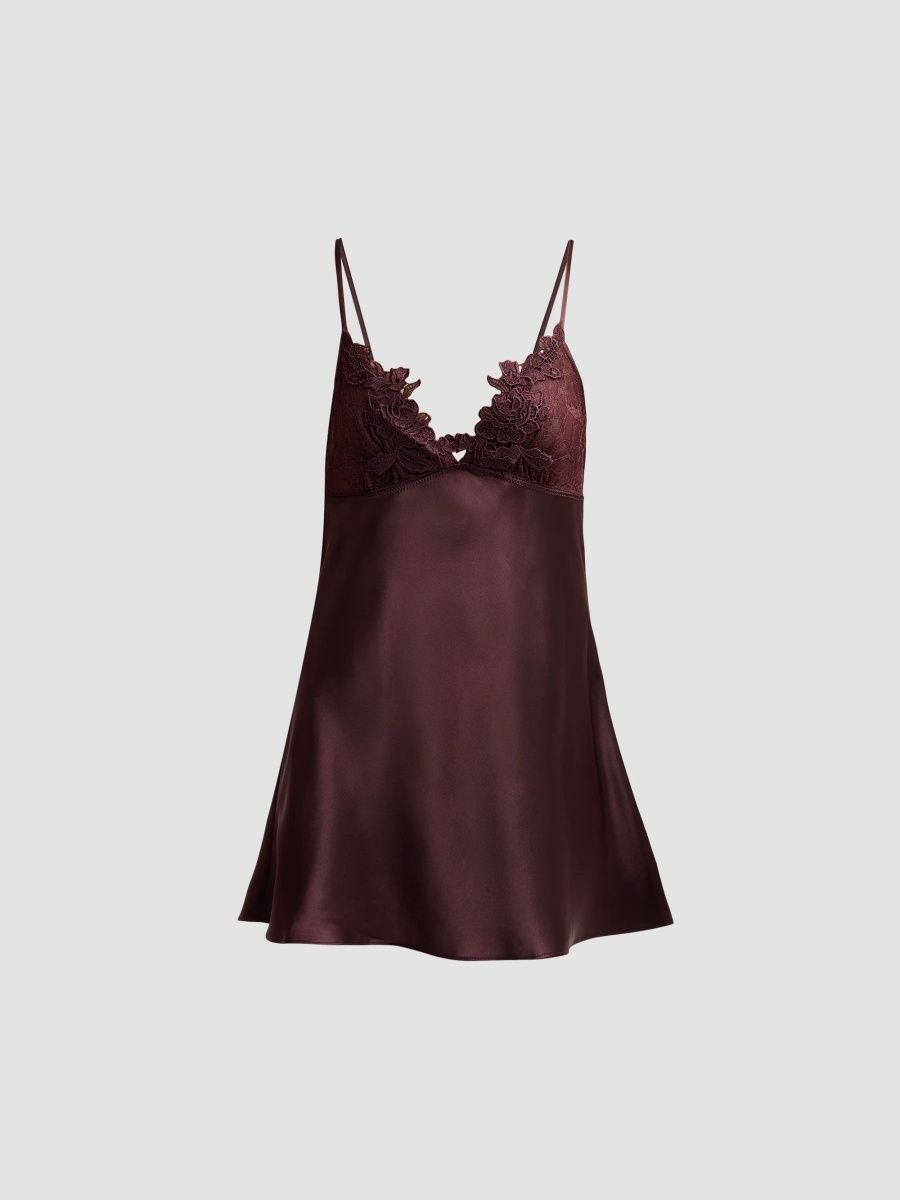 In Bloom Women's Maddie Satin & Lace Chemise - Chocolate - Size XL