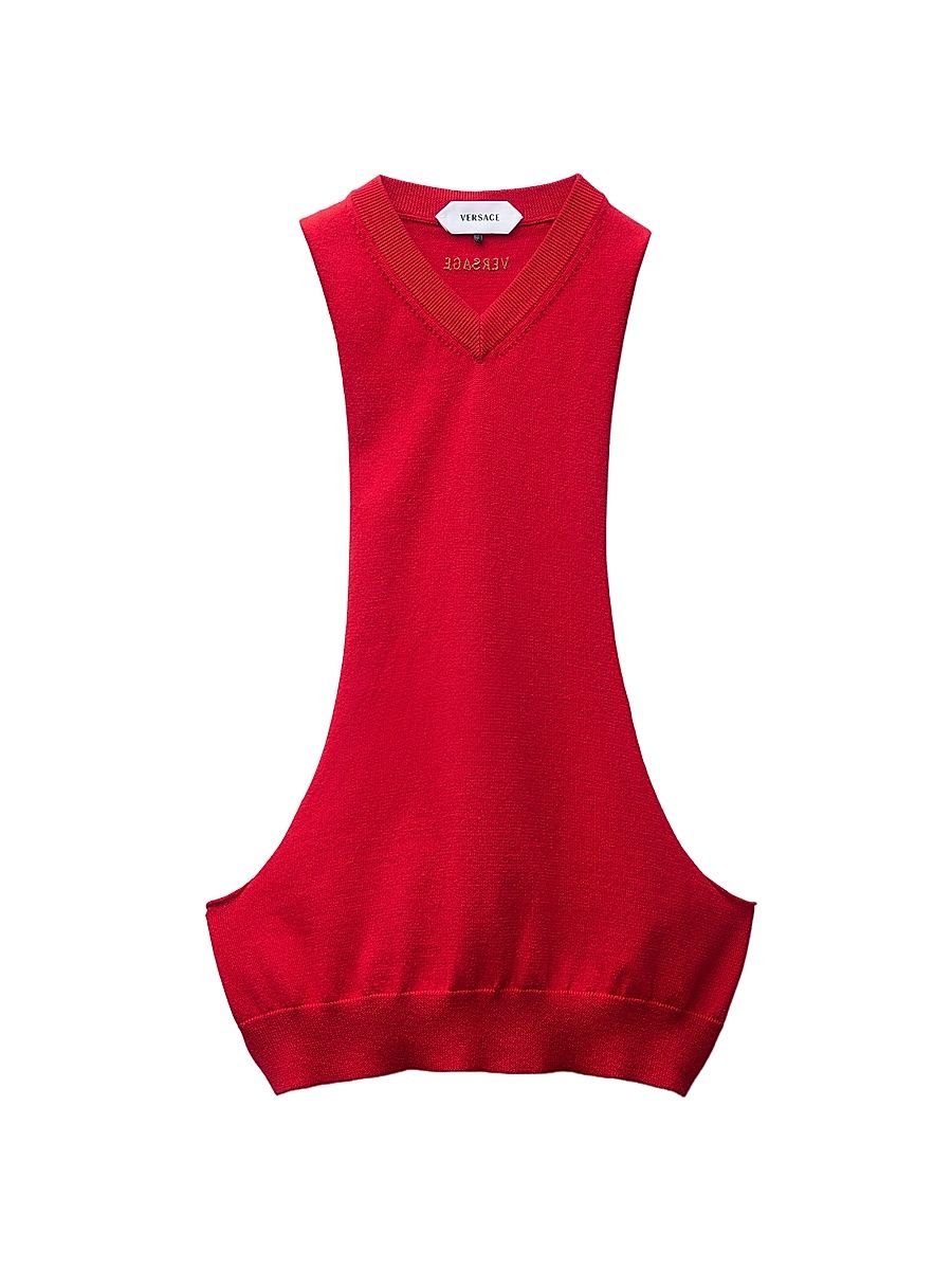 Women's Knitted Cut-Out-Side Top - Red - Size 8