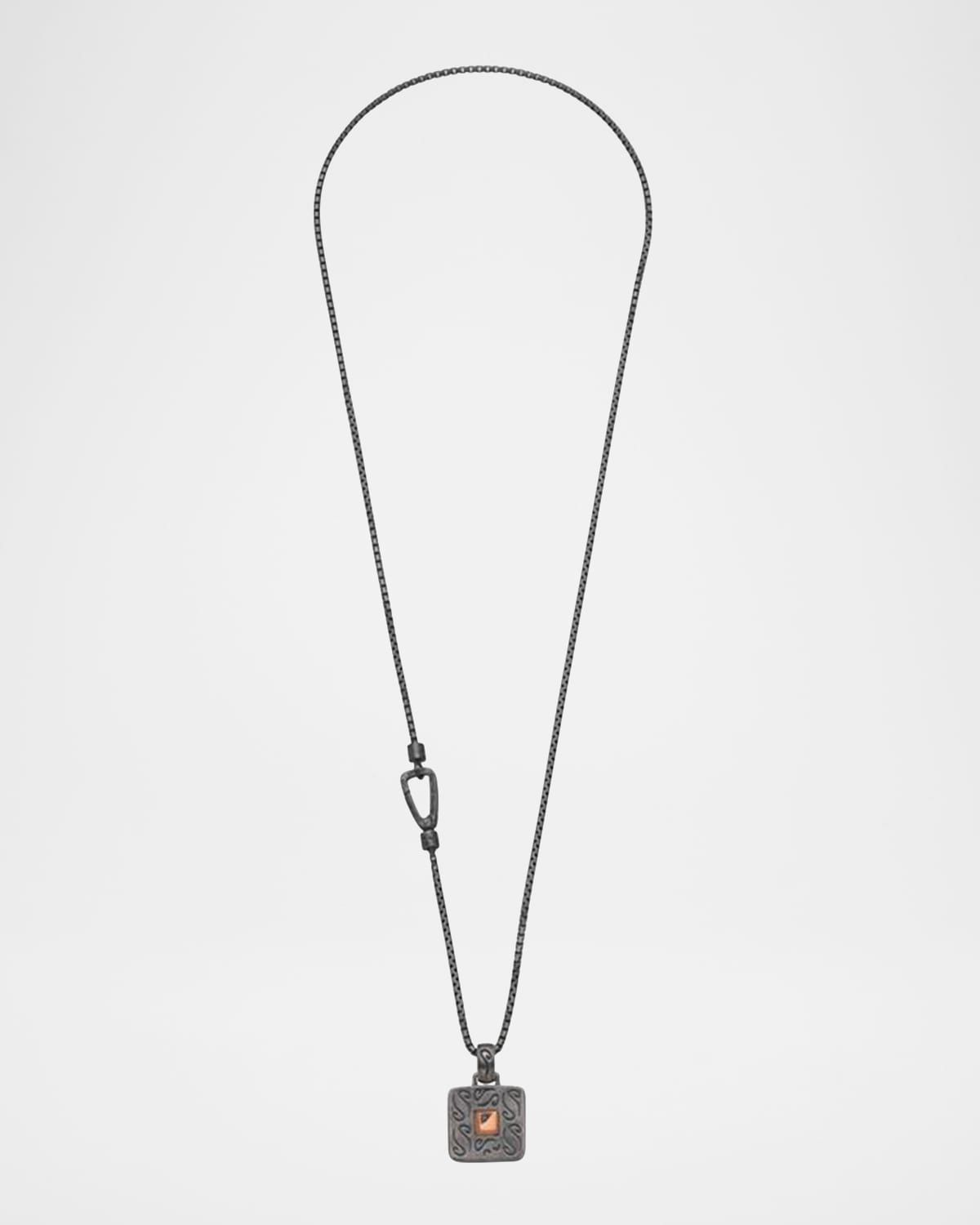 Men & apos;s Oxidized Silver and 18K Rose Gold Pendant Necklace with Blue Sapphire