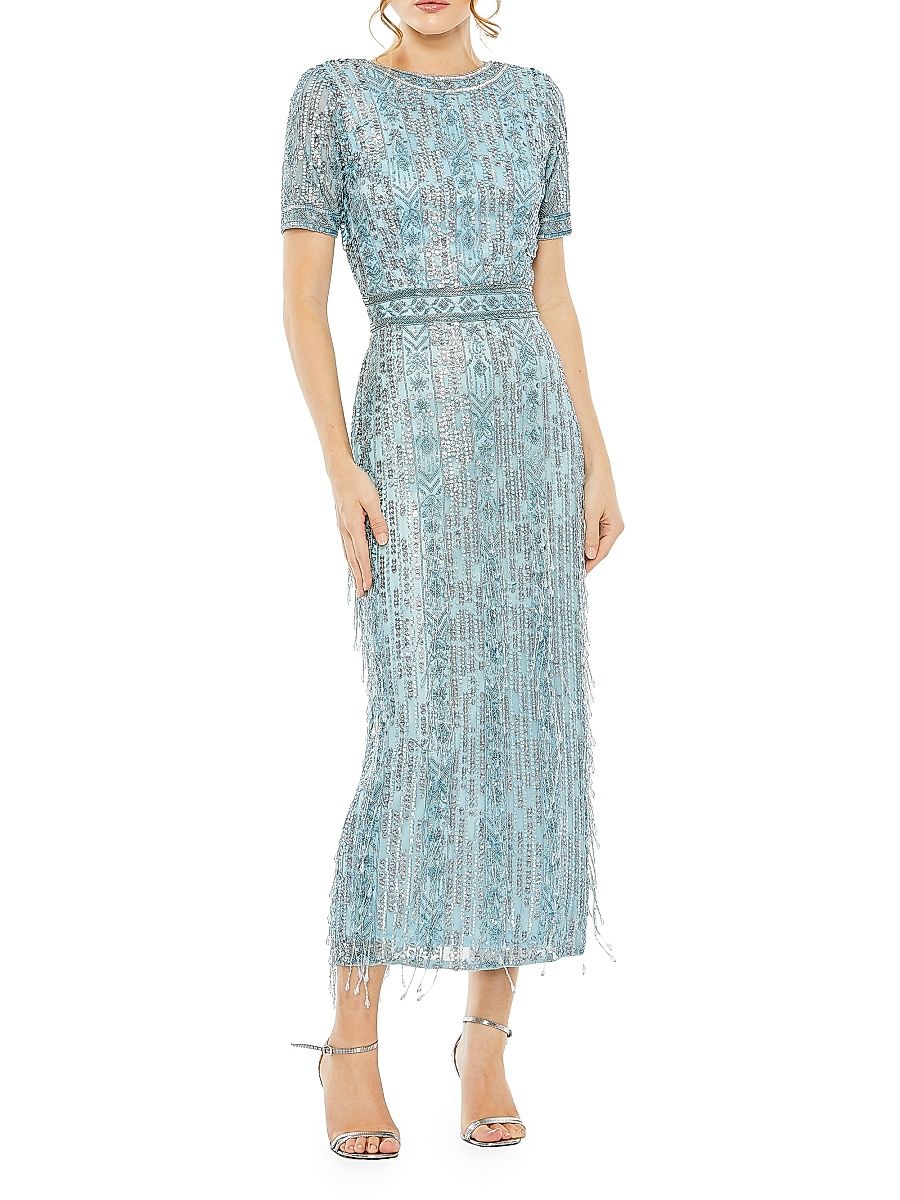 Women's Cocktail Geometric Beaded Midi-Dress - French Blue - Size 20