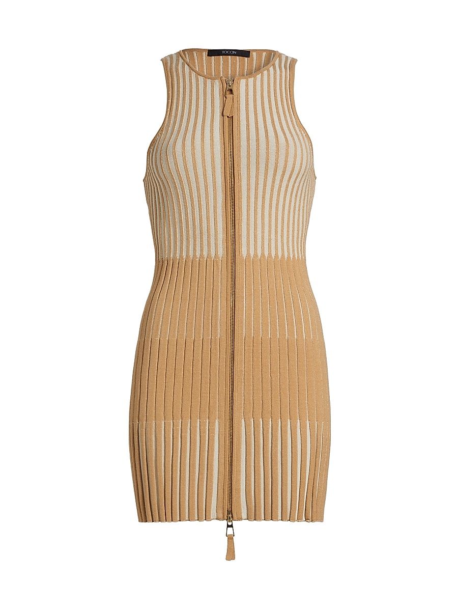 Women's Lex Ribbed Zip-Front Minidress - French Brown Parchment - Size Large