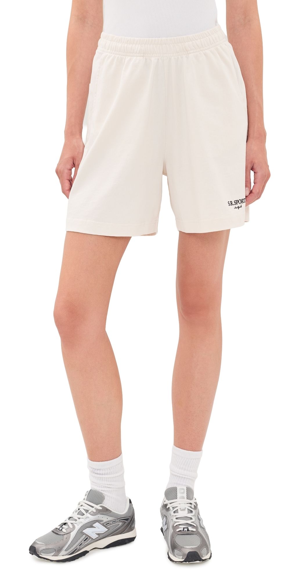 Sporty & Rich SR Sport Embroidered Gym Shorts Ecru Cioco XL