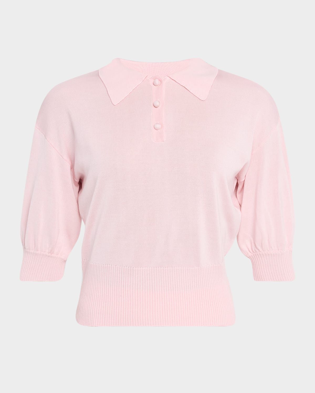 Camile Puff-Sleeve Silk-Cashmere Polo Top