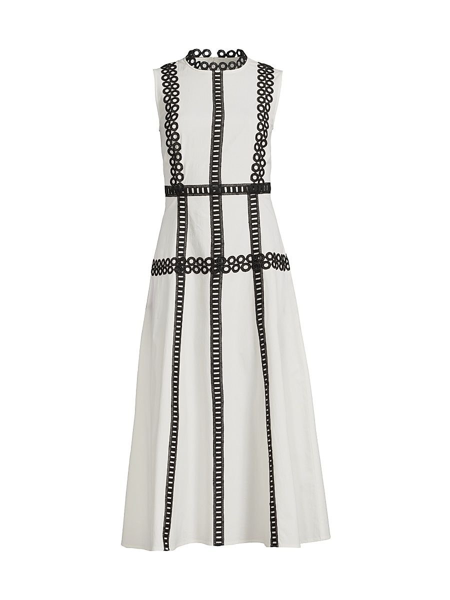 Women's Eyelet-Embroidered Modern-Fit Fit & Flare Maxi Dress - White Black - Size Small