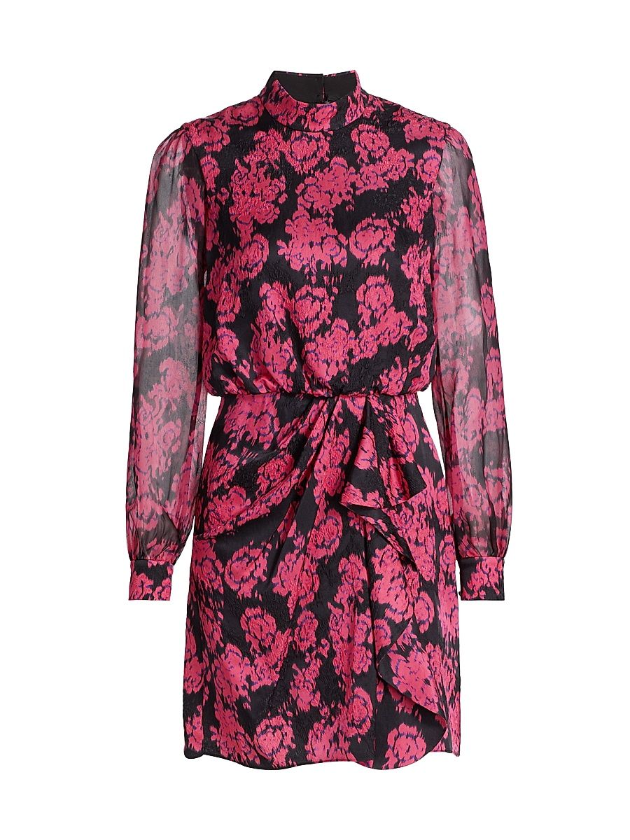 Women's Isa Floral Silk Minidress - Rosa Noir - Size 6