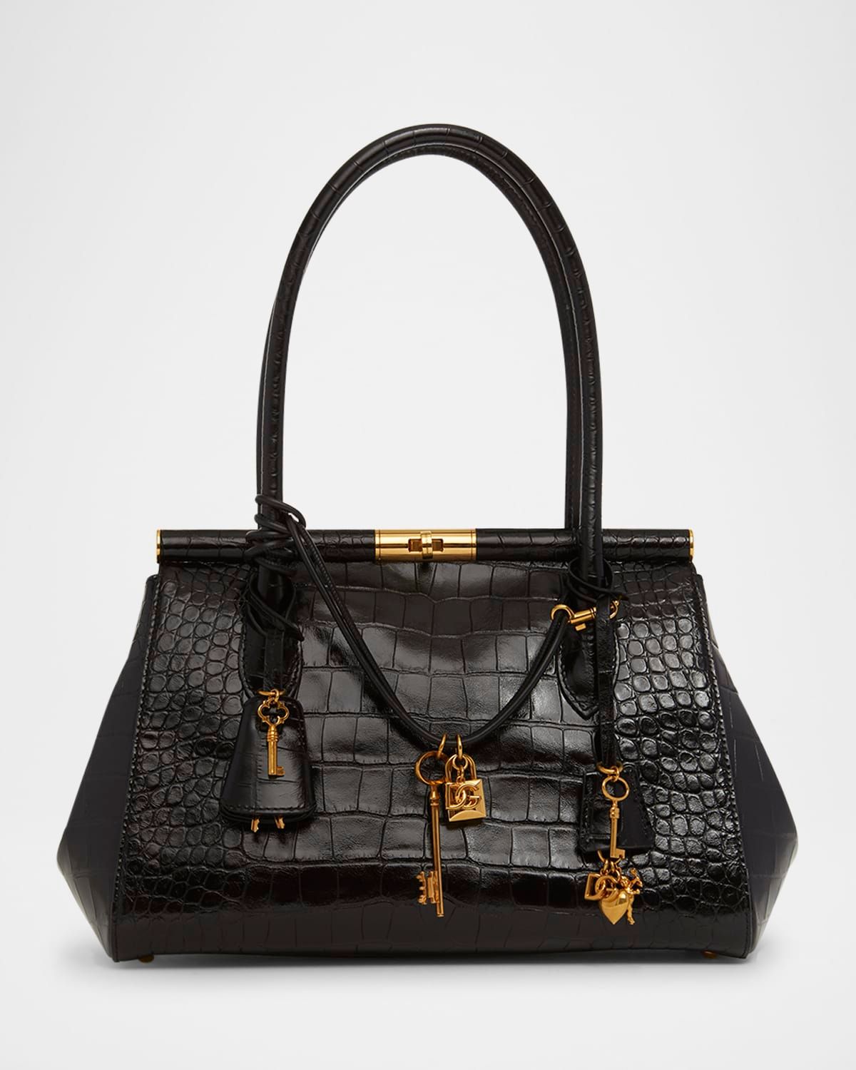 Marlene Charm Croc-Embossed Leather Shoulder Bag