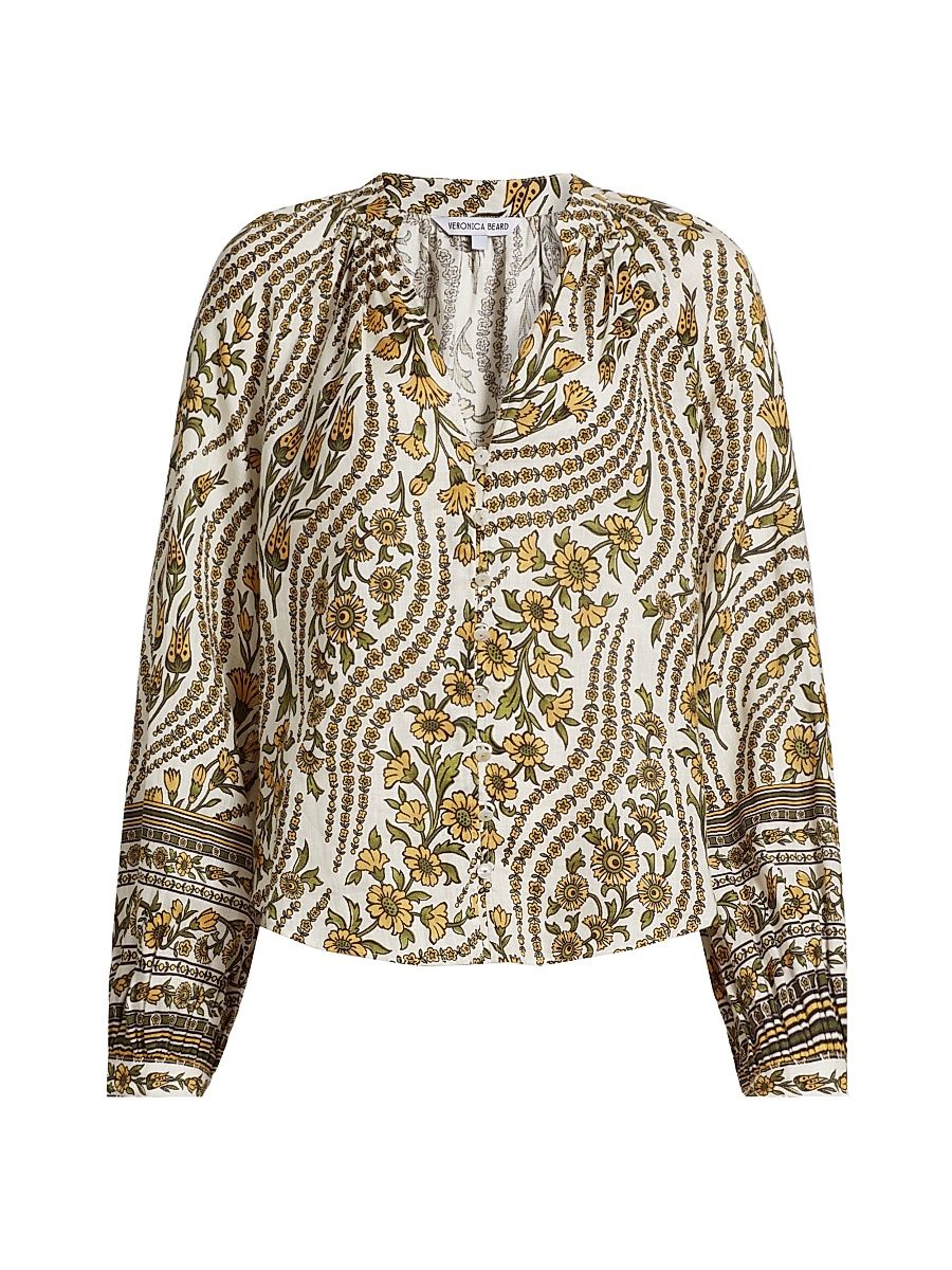 Women's Ailani Linen Button-Up Top - Dove Multi - Size 4