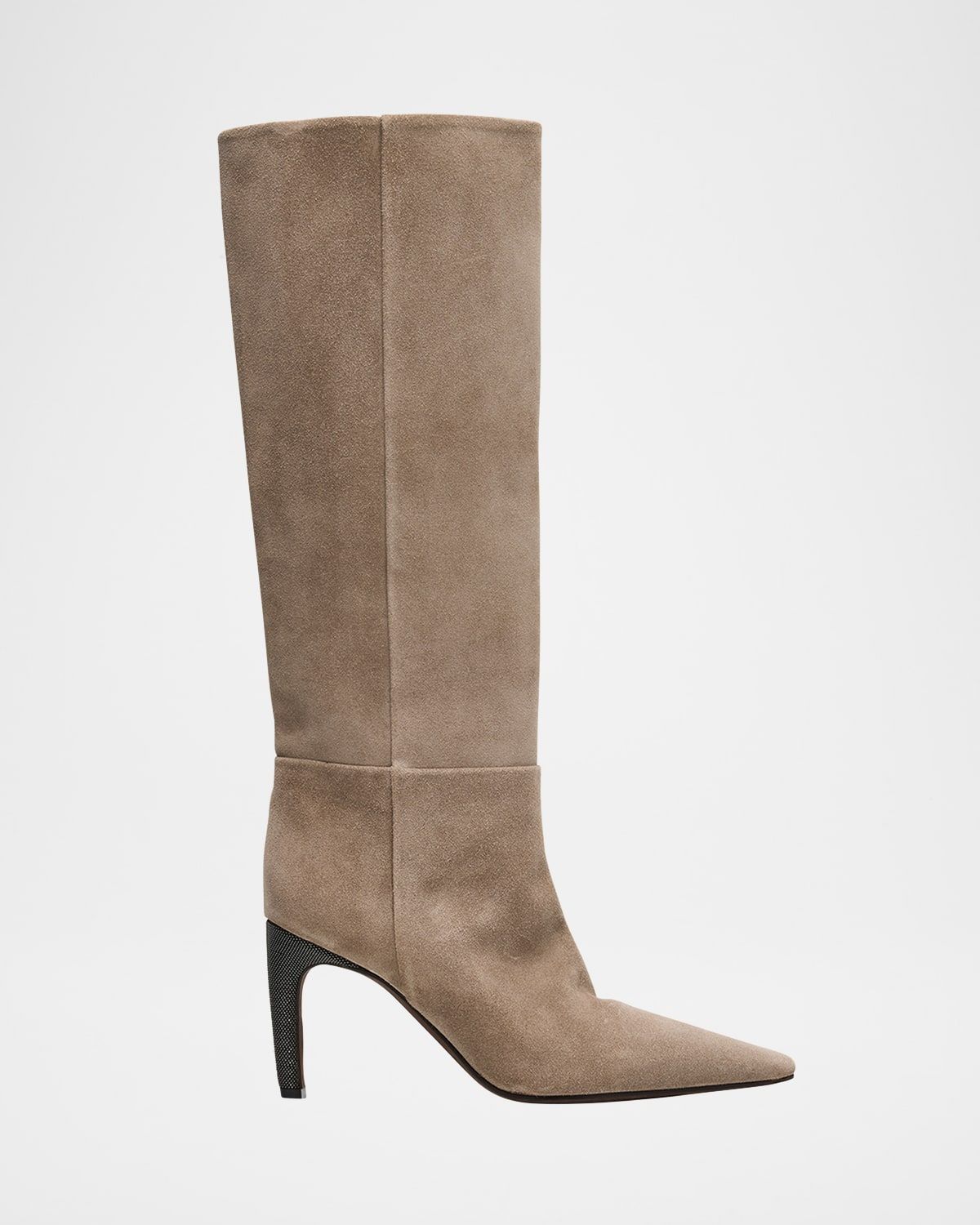 85mm Soft Velour Knee-High Boots with Monili Heel