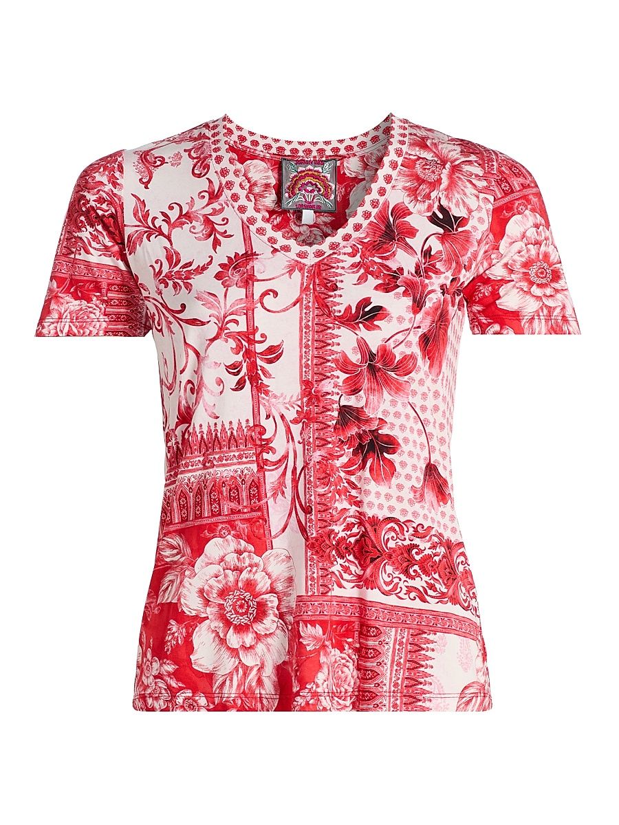 Women's The Janie Favorite Printed V-Neck T-Shirt - Diantha Scarf - Size XXL