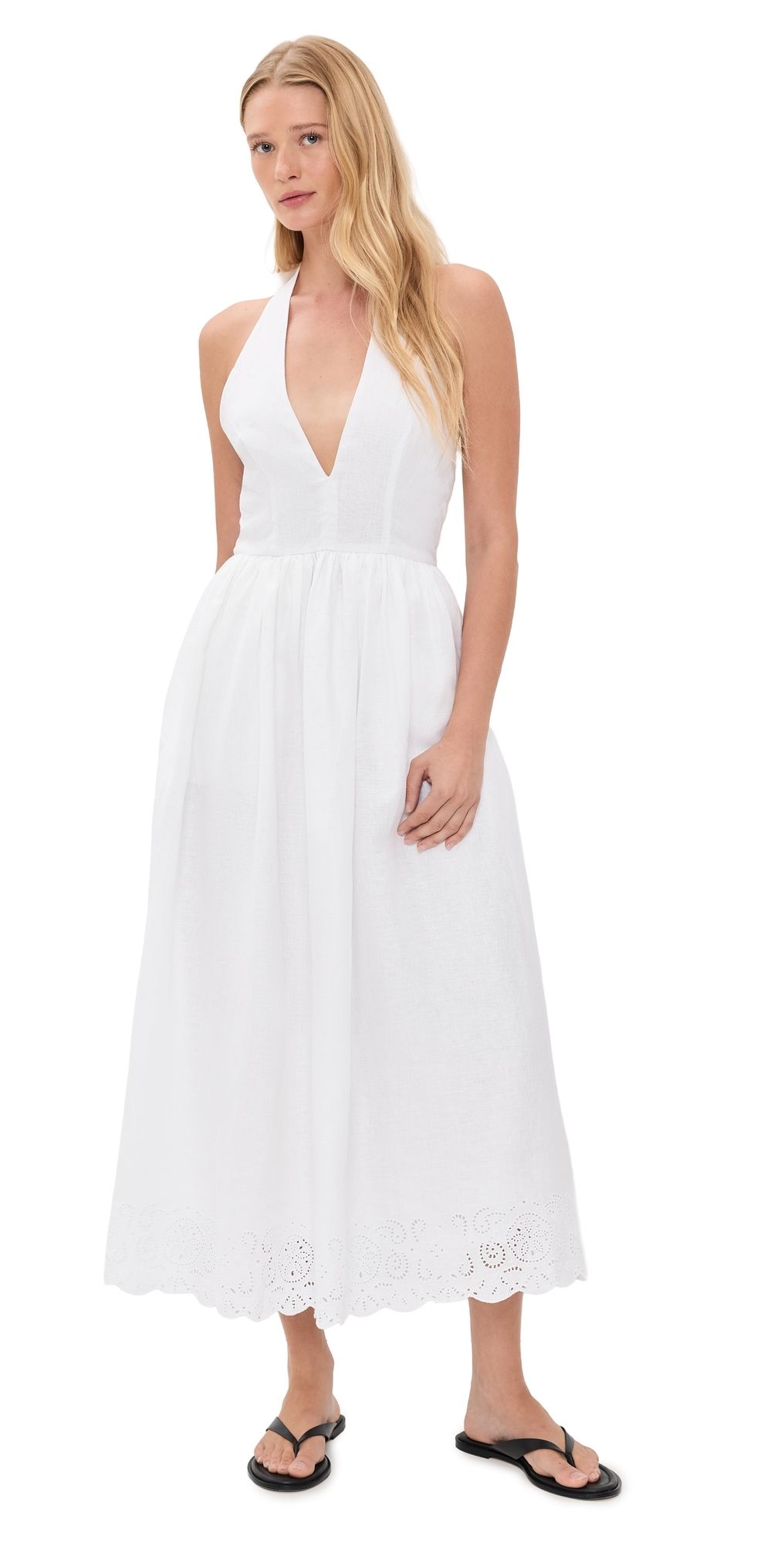 STAUD Grazia Linen Dress White 0