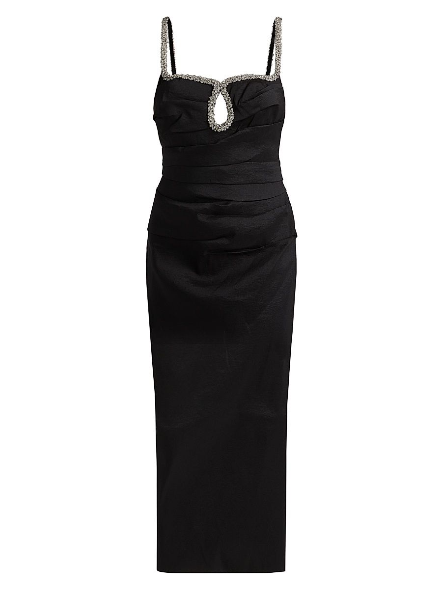 Women's Astonhall Pleated Embellished-Trim Midi-Dress - Black - Size 12