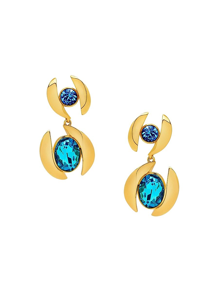 Women's 24K-Gold-Plated Brass & Glass Crystal Oval Drop Earrings - Blue Multi