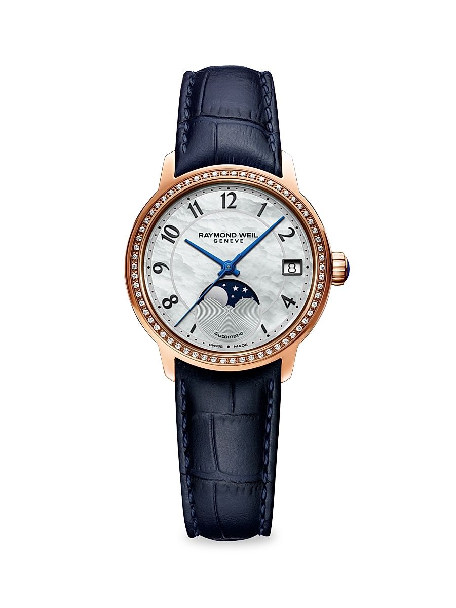 Men's Maestro Moon Phase Diamond & Mother-Of-Pearl Leather Watch - Blue