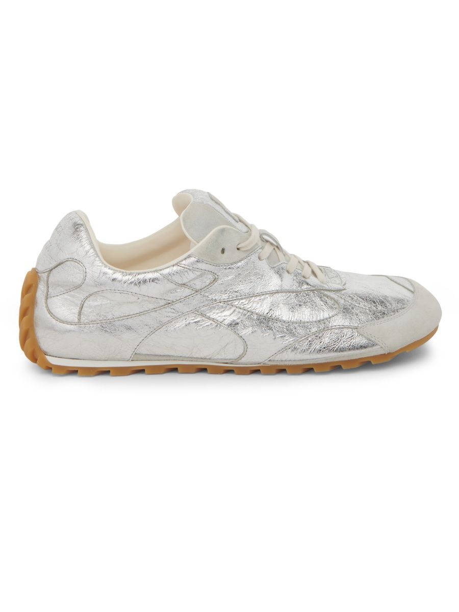 Bottega Veneta Men's Orbit Flash Metallic Leather Low-Top Sneakers - Silver Optica - Size 11