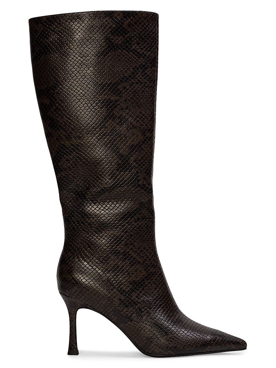 Women's Draya 80MM Snake Print Knee-High Boots - Brown Snake Leather - Size 11