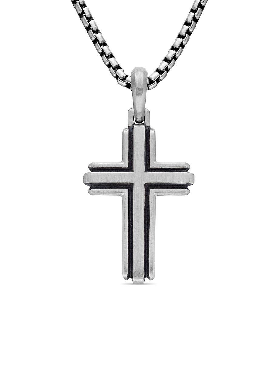 Men's Cross Pendant in Sterling Silver, 34mm - Silver