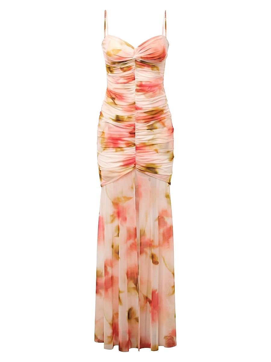 Women's Soraya Watercolor Ruched Gown - Floral Echo Print - Size 14