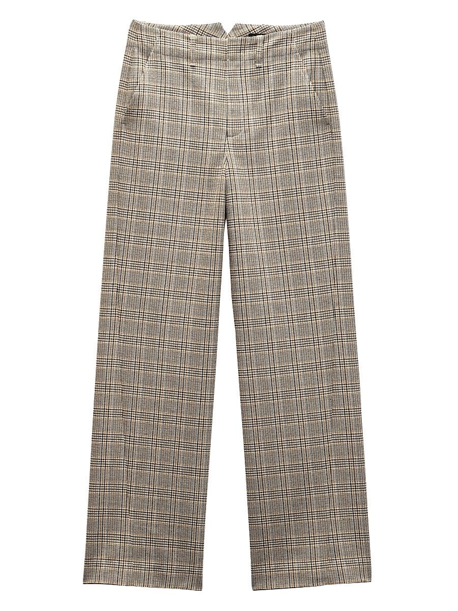 Women's Shea Plaid Wool-Blend Straight-Leg Pants - Tan Multi - Size 2