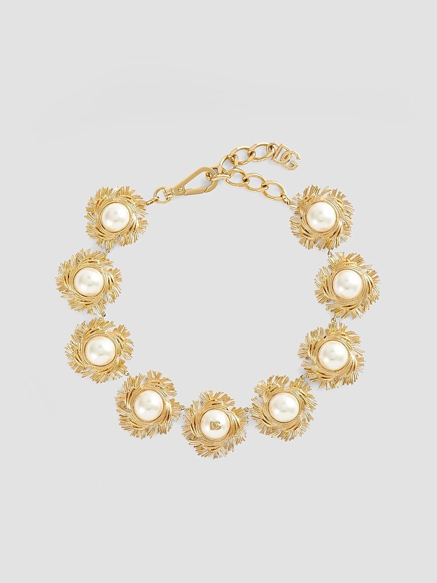 Women's Goldtone & Imitation Pearl Logo Necklace - Gold