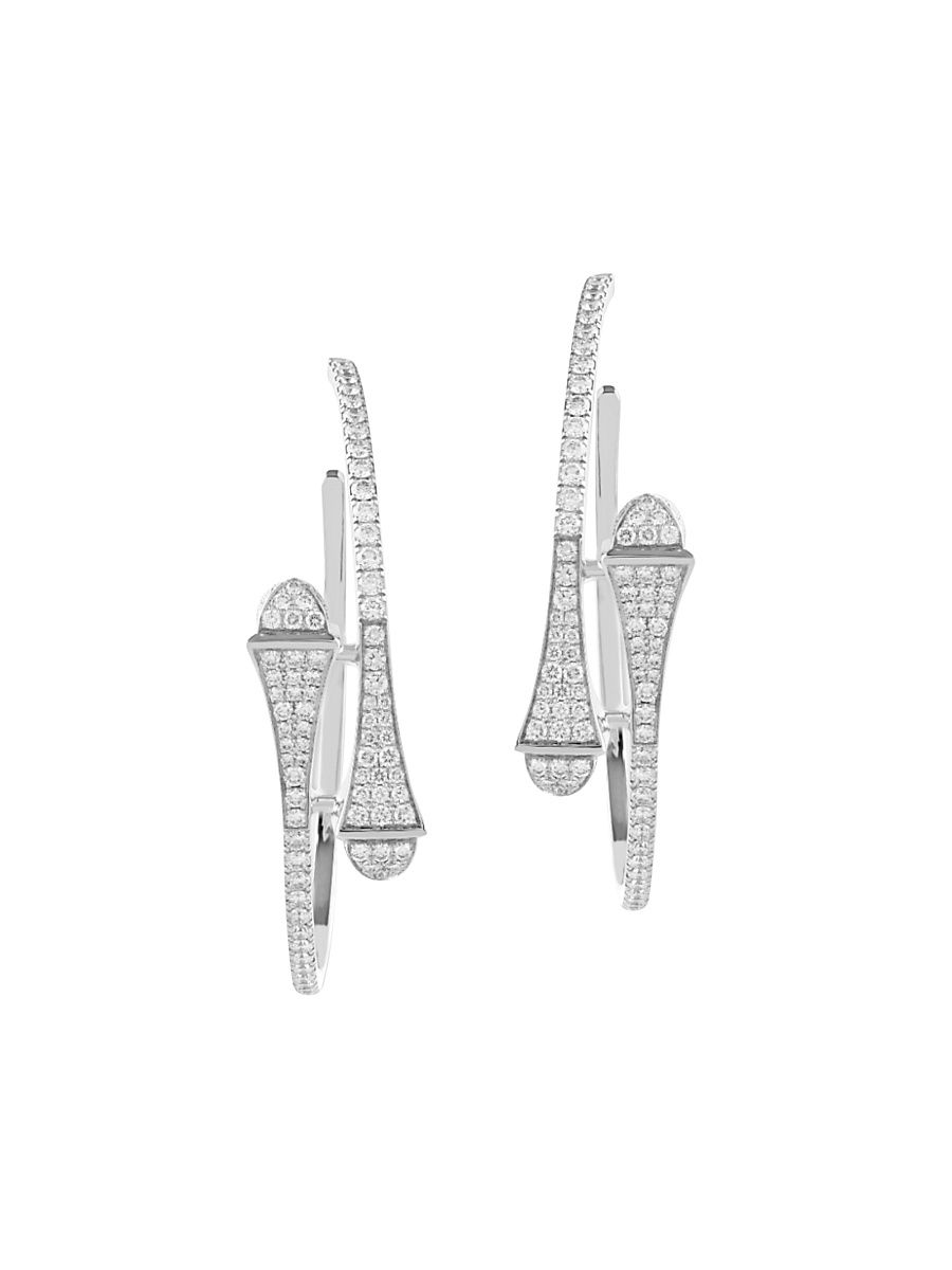 Women's Cleo By Marli 18K White Gold & Diamond Midi Hoop Earrings - White Gold