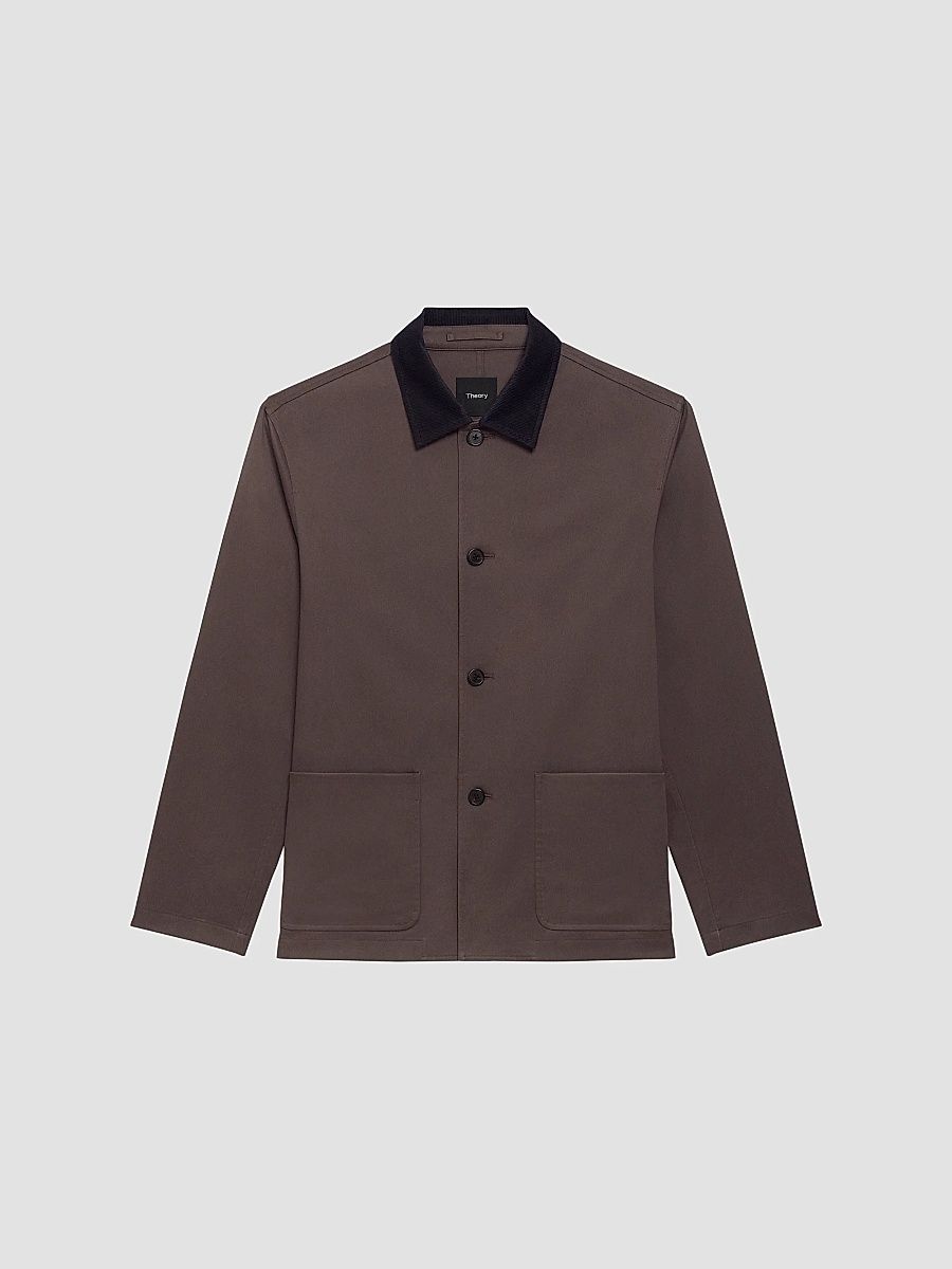 Men's Corduroy-Collar Cotton Twill Jacket - Classic Brown - Size XXL