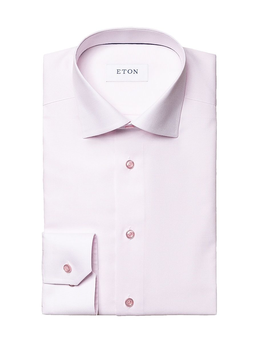 Men's Slim-Fit Textured Solid Shirt - Pink Red - Size 15.5