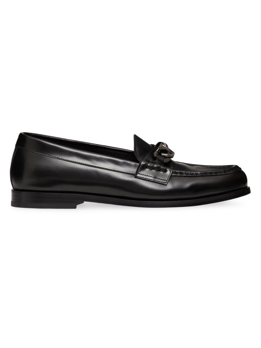 Valentino Men's VLogo Chain Calfskin Loafers - Black - Size 8.5