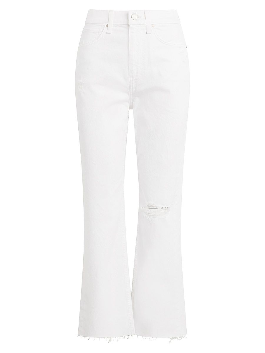 Women's Jade High-Rise Loose-Fit Crop Straight Jeans - Torn White - Size 34