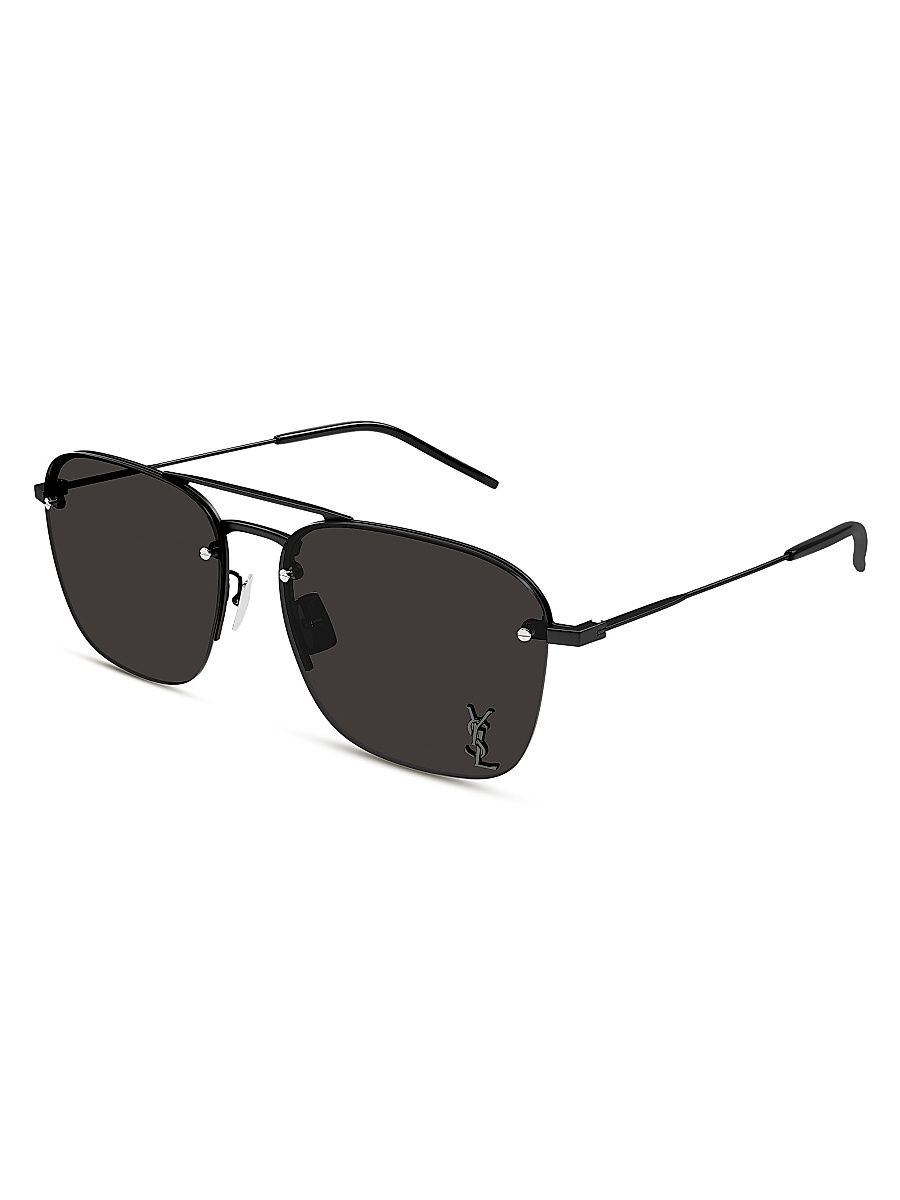 Men's Monogram Pin 59MM Navigator Metal Sunglasses - Black