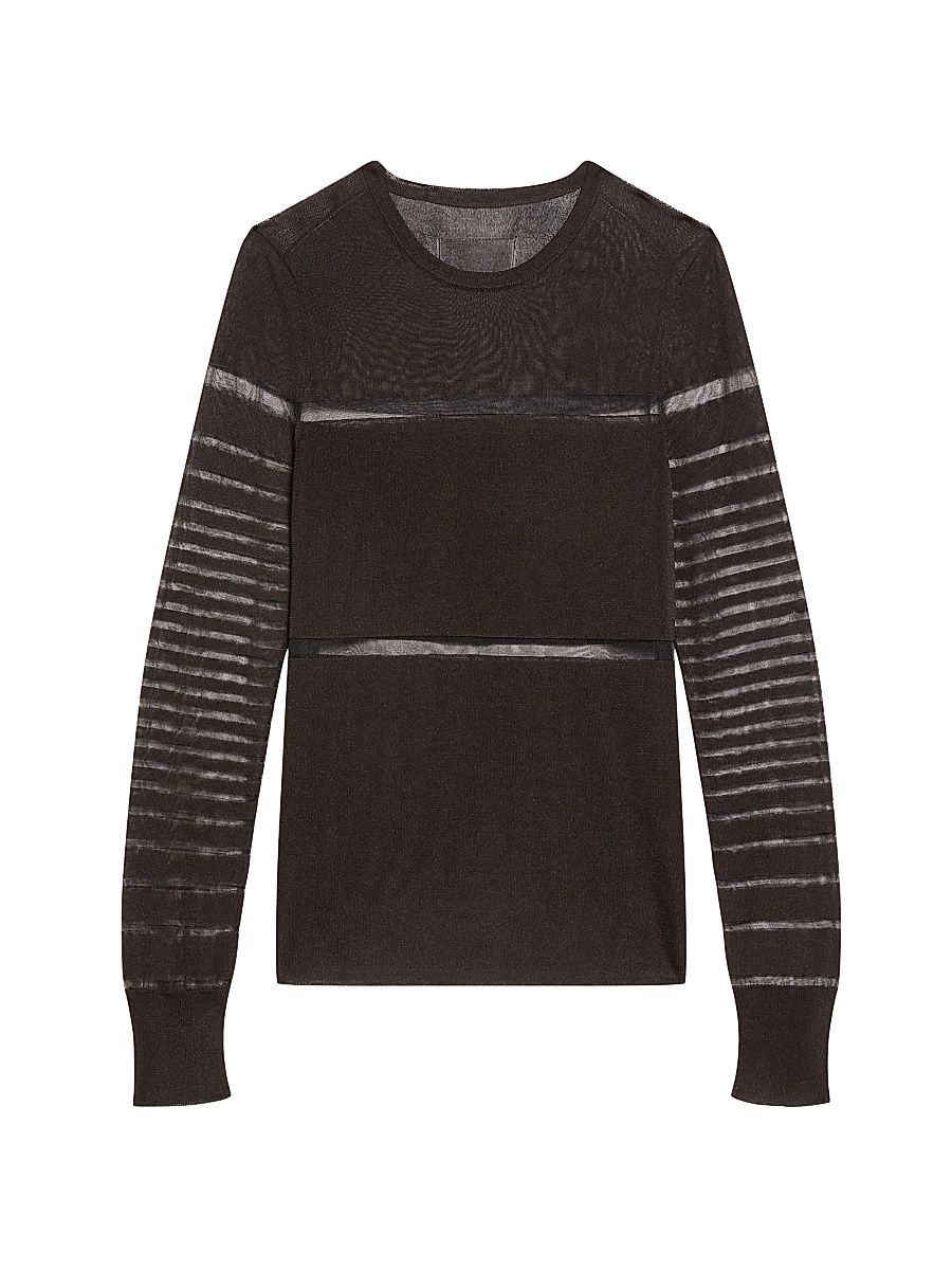 Women's Spaced Sheer Knit Long-Sleeve Top - Espresso - Size Large